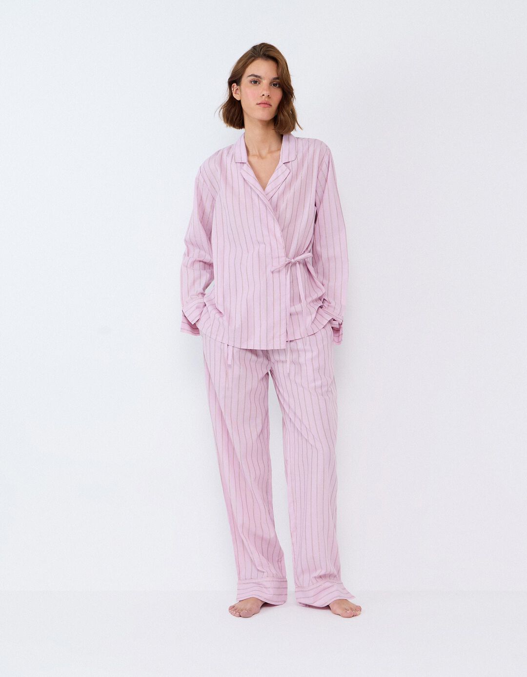 Pijama Camiseiro &Agrave;s Riscas, Mulher, Rosa Claro