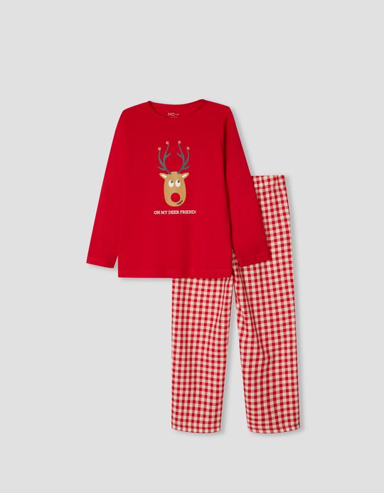 Pijama de Algodão Xmas, Menina, Vermelho