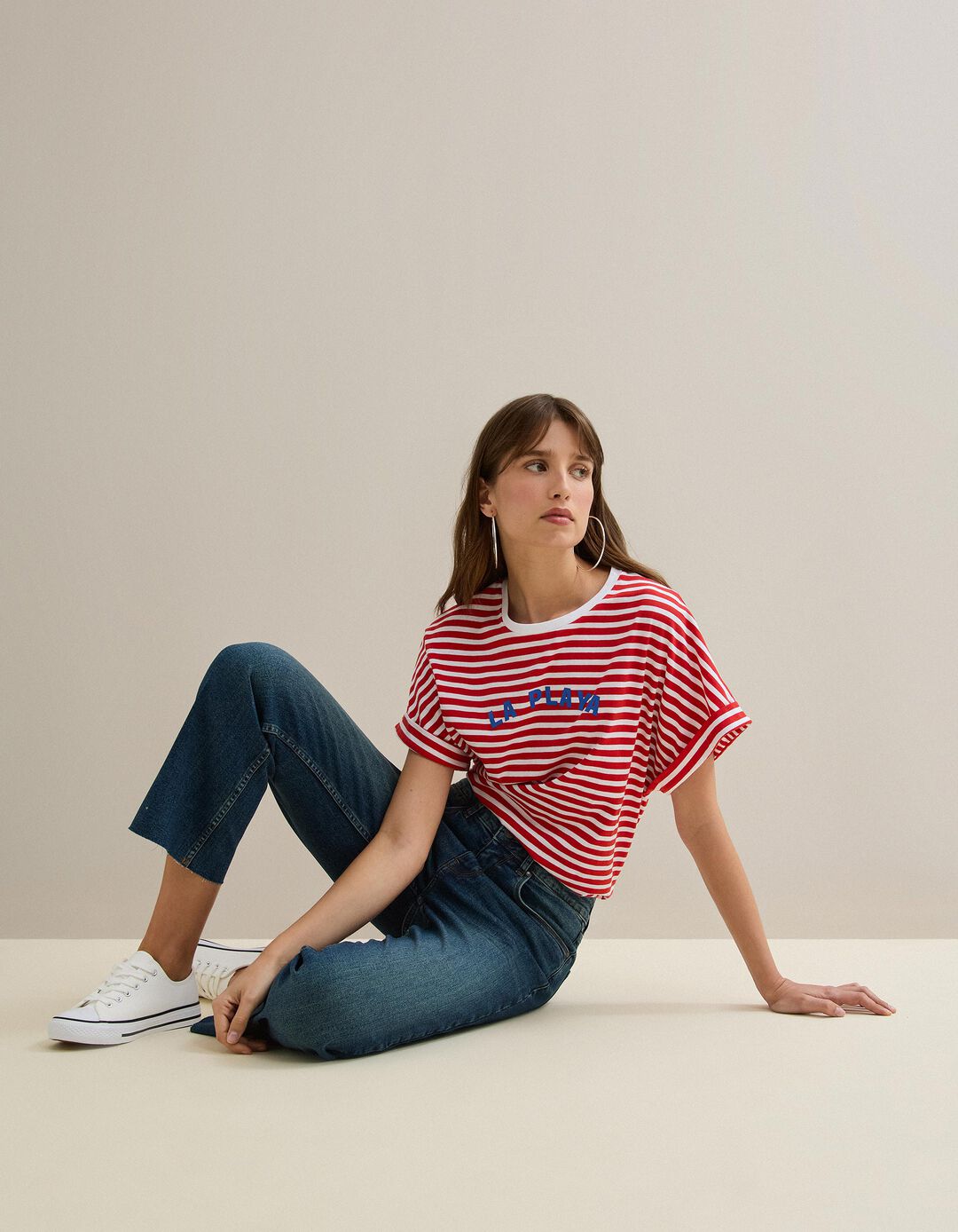 T-shirt Riscas, Mulher, Branco