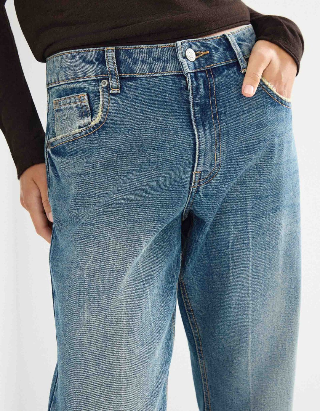 Calças de Ganga 'Straight Fit', Mulher, Azul