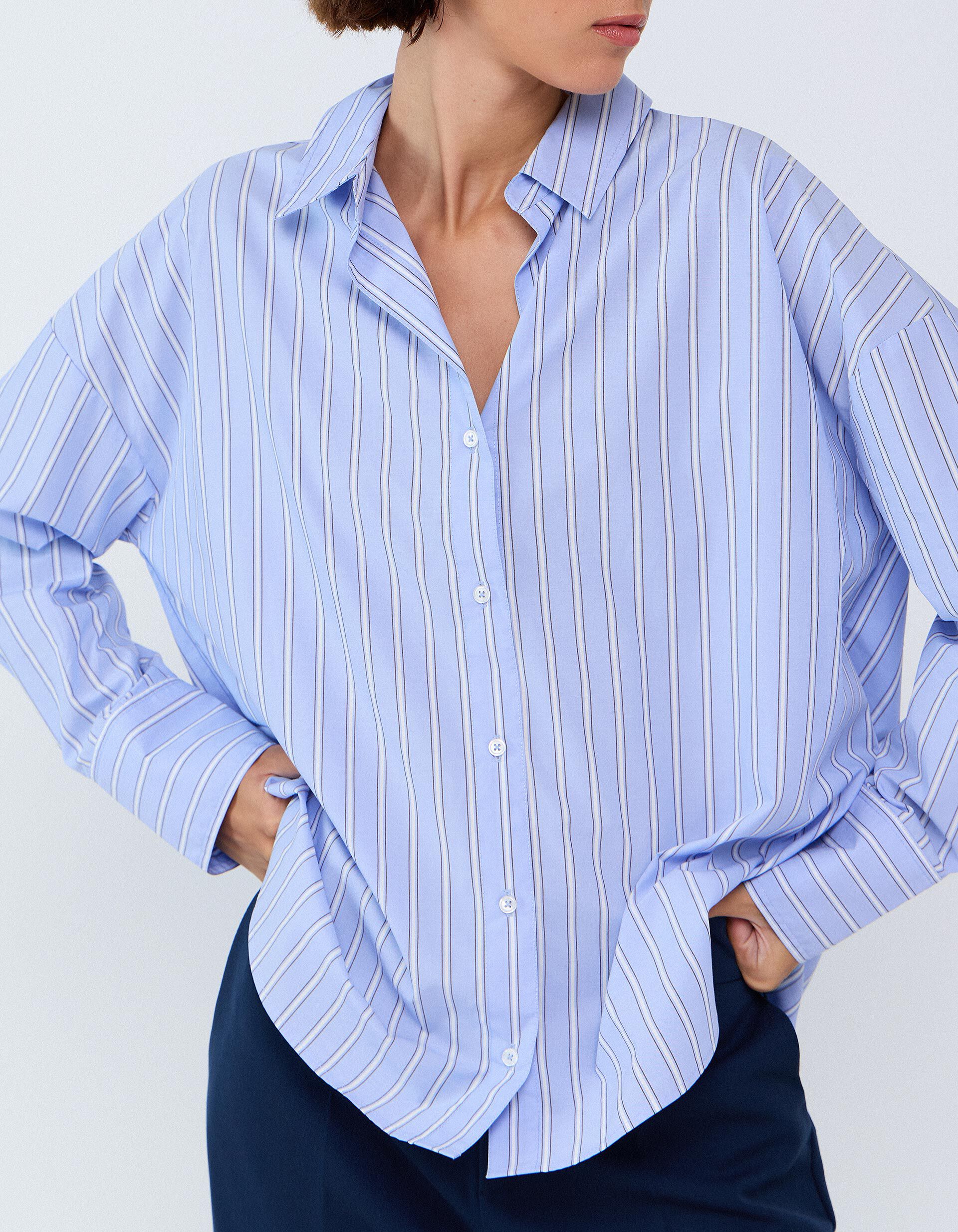 Comprar Online Camisa Oversize &Agrave;s Riscas, Mulher, Azul