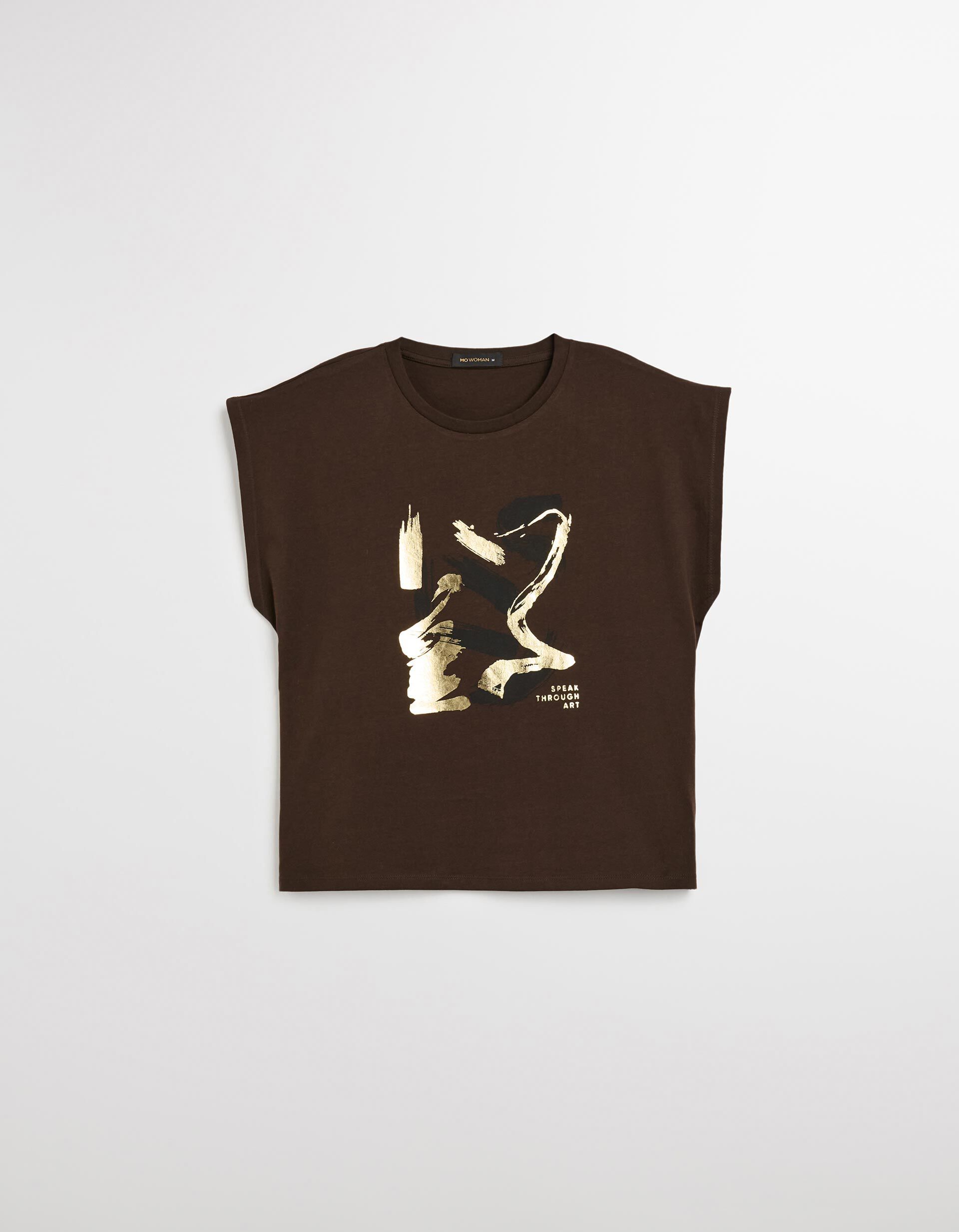 Comprar Online T-shirt Estampado Foil, Mulher, Castanho Escuro