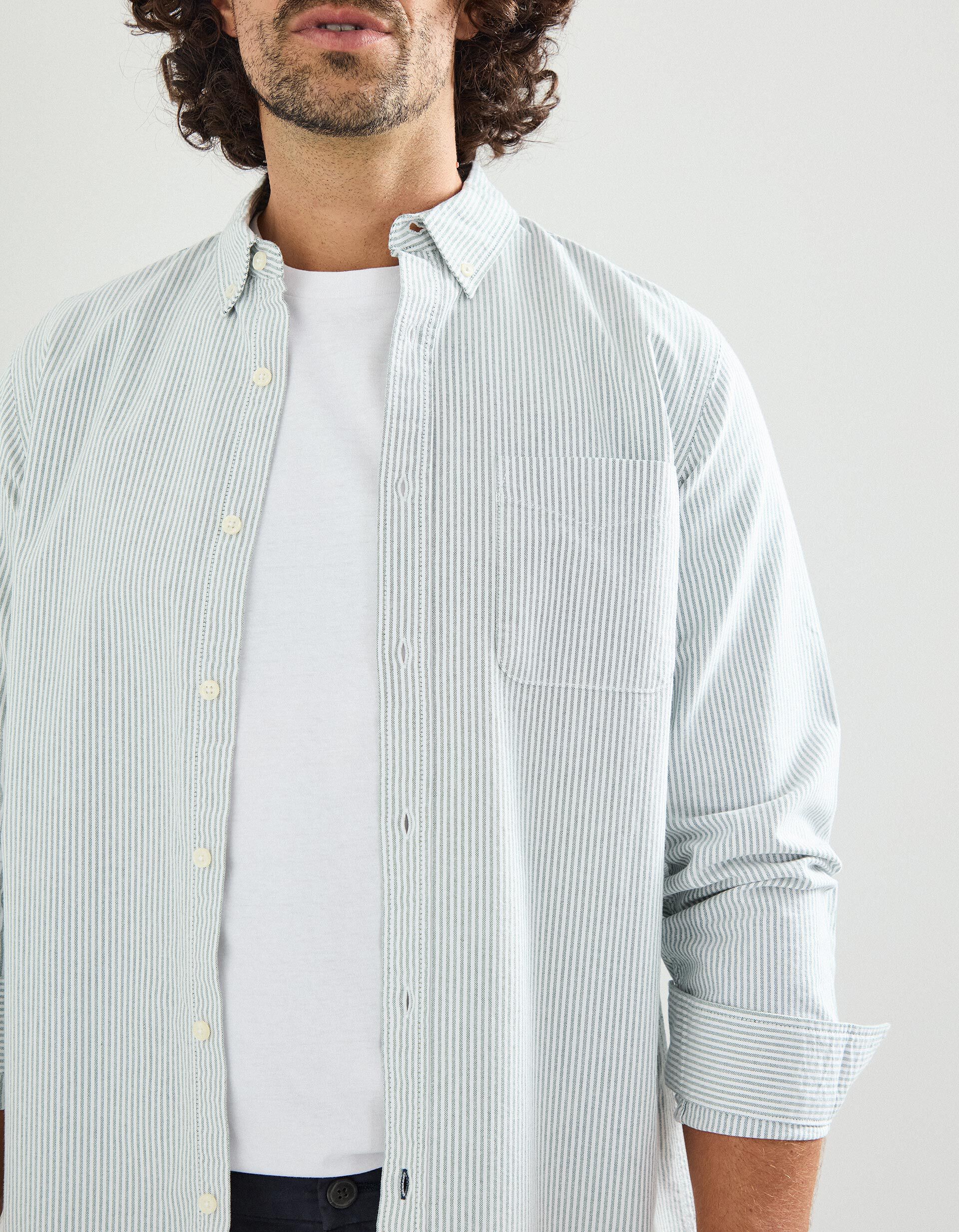 Comprar Online Camisa Riscas de Manga Comprida Oxford, Homem, Verde