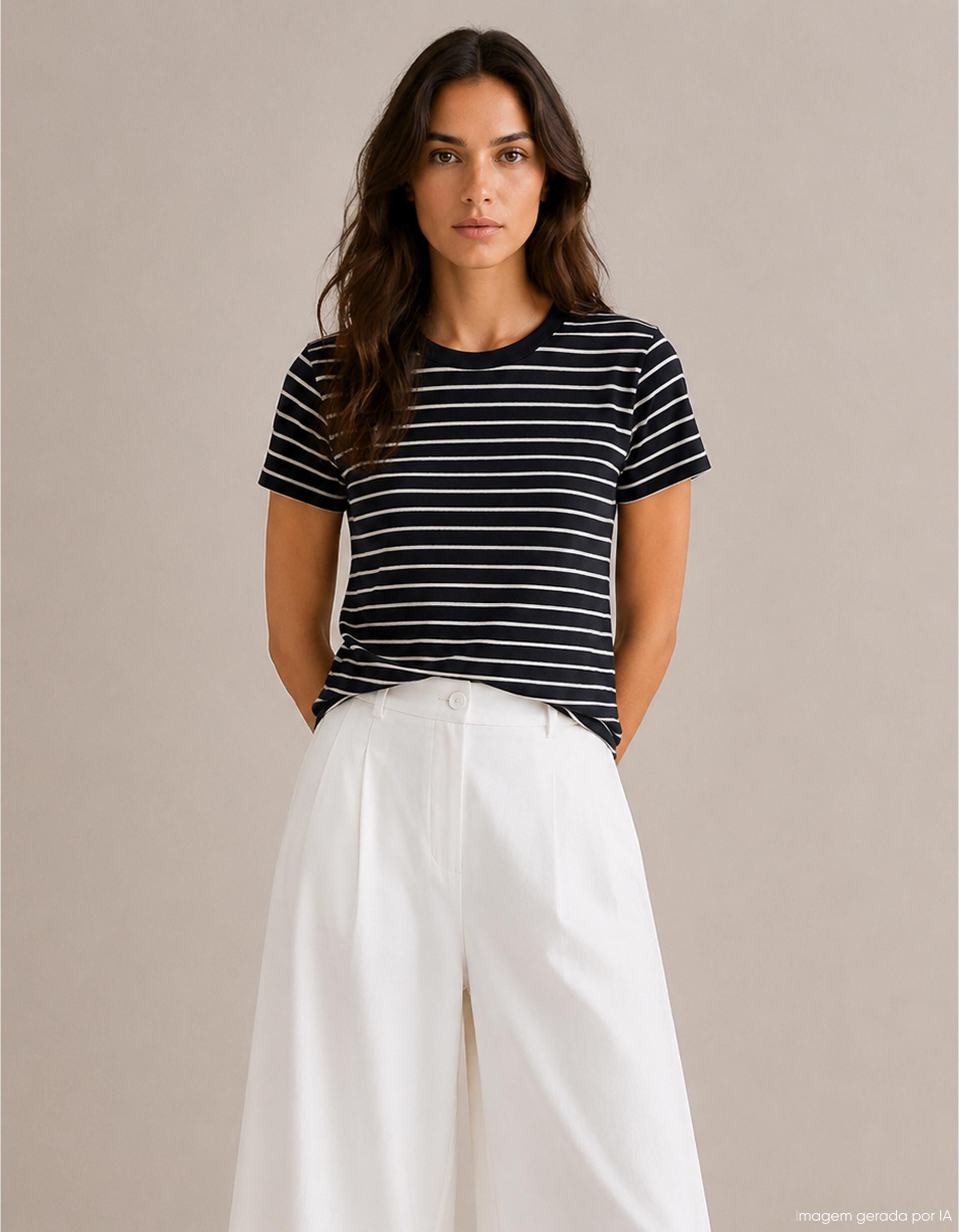 Comprar Online T-shirt Modal &Agrave;s Riscas, Mulher, Preto