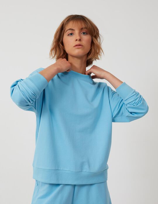 Sweatshirt Básica, Mulher, Azul Claro