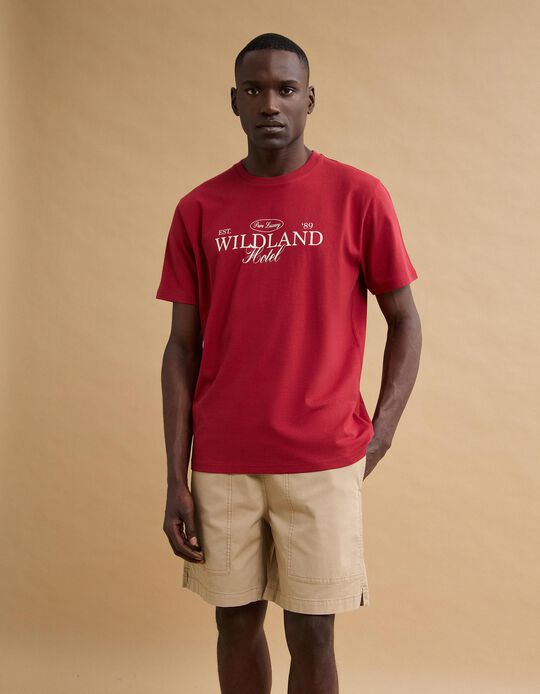 Comprar Online T-shirt Jersey Estampada, Homem, Vermelho Escuro