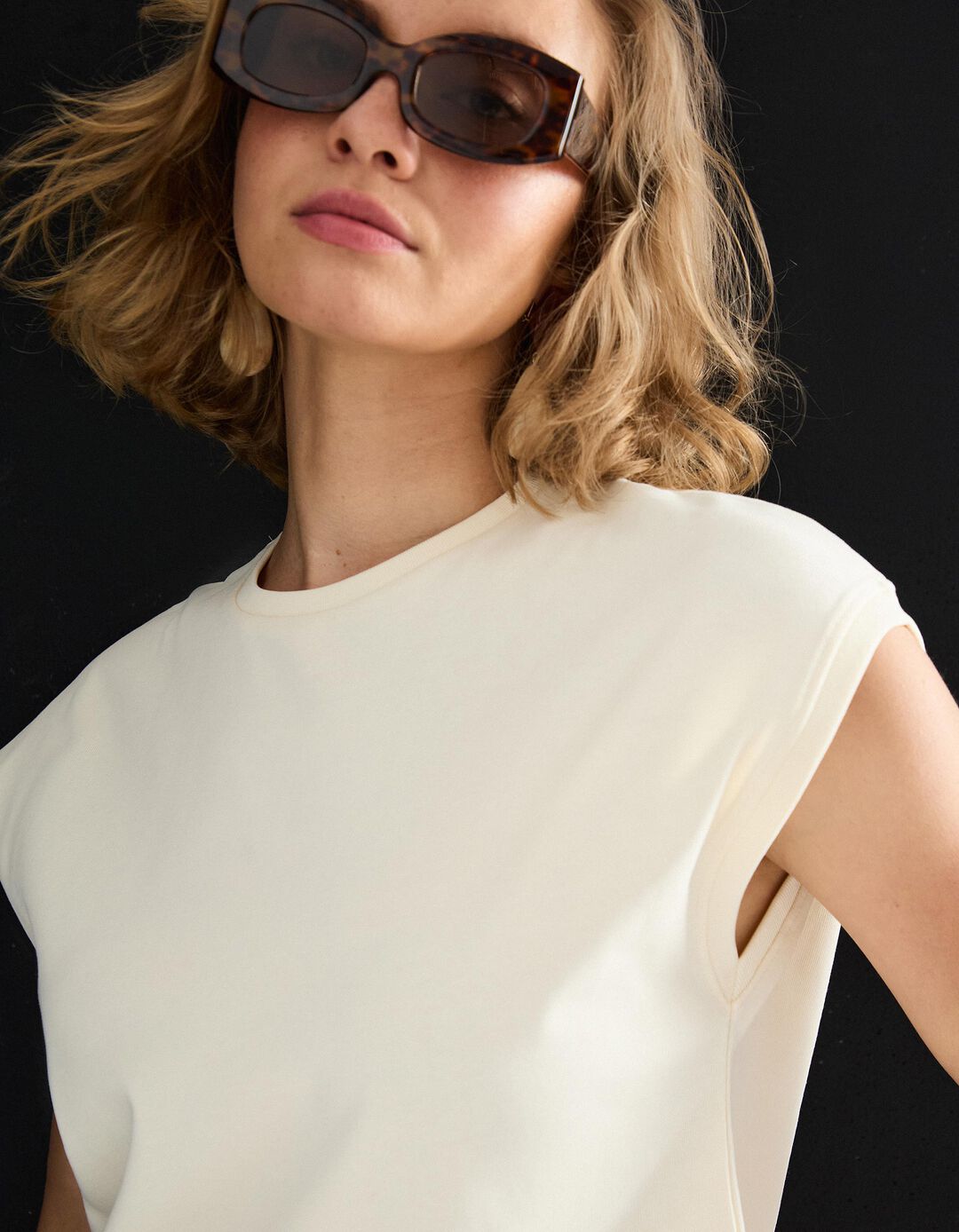 T-shirt sem Mangas, Mulher, Bege Claro