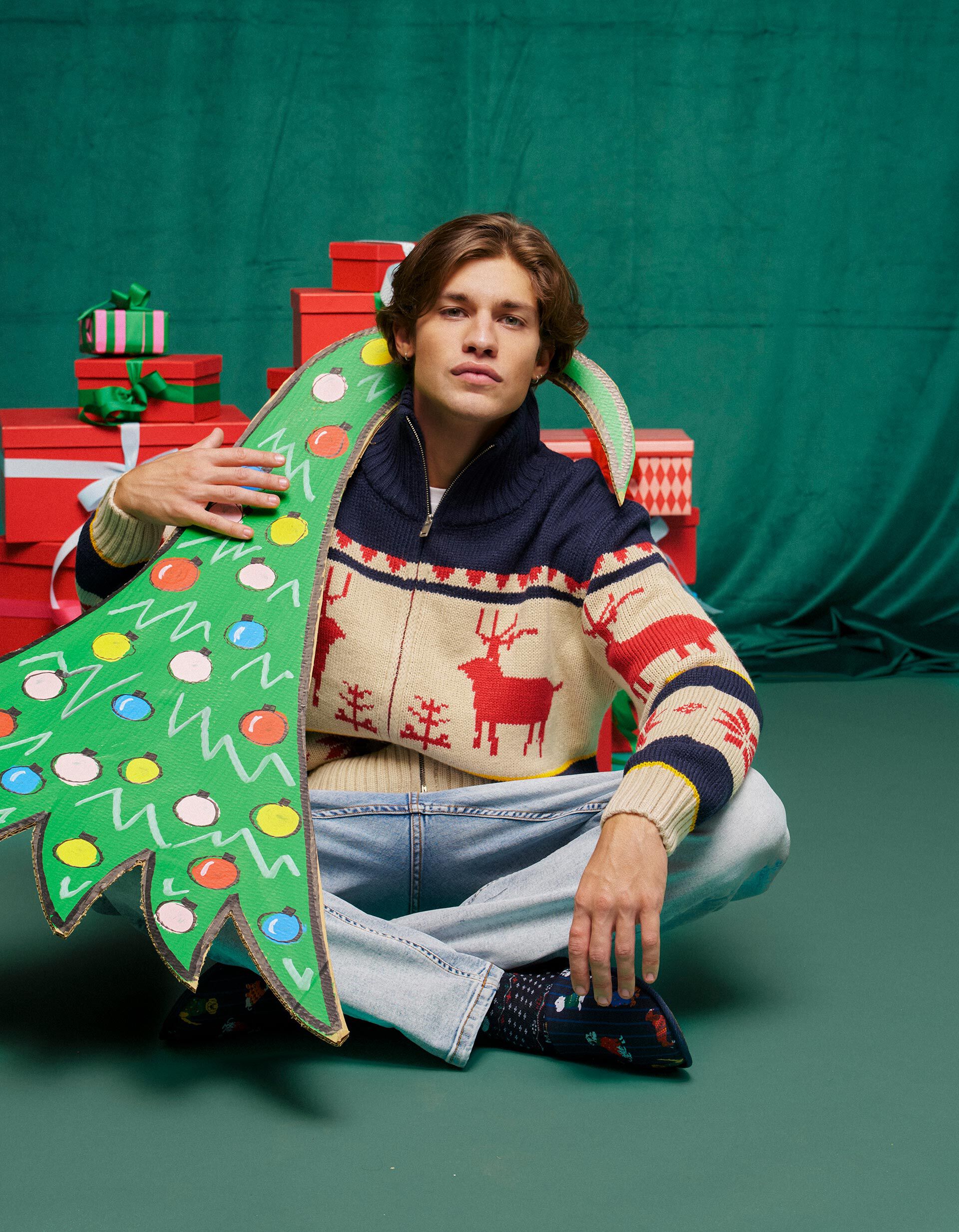 Comprar Online Casaco De Malha De Natal, Homem, Azul Escuro