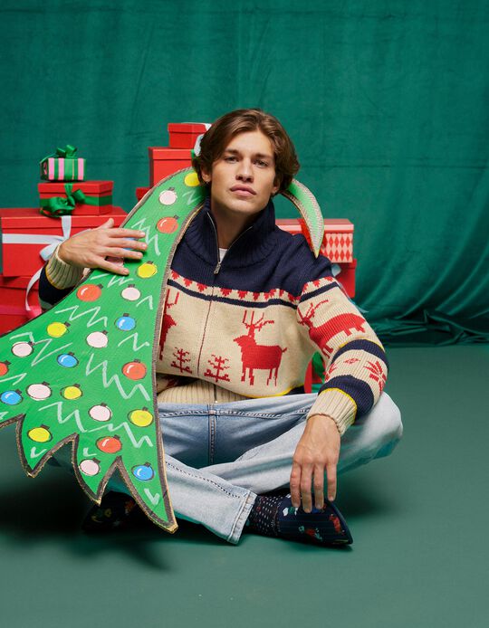 Comprar Online Casaco De Malha De Natal, Homem, Azul Escuro