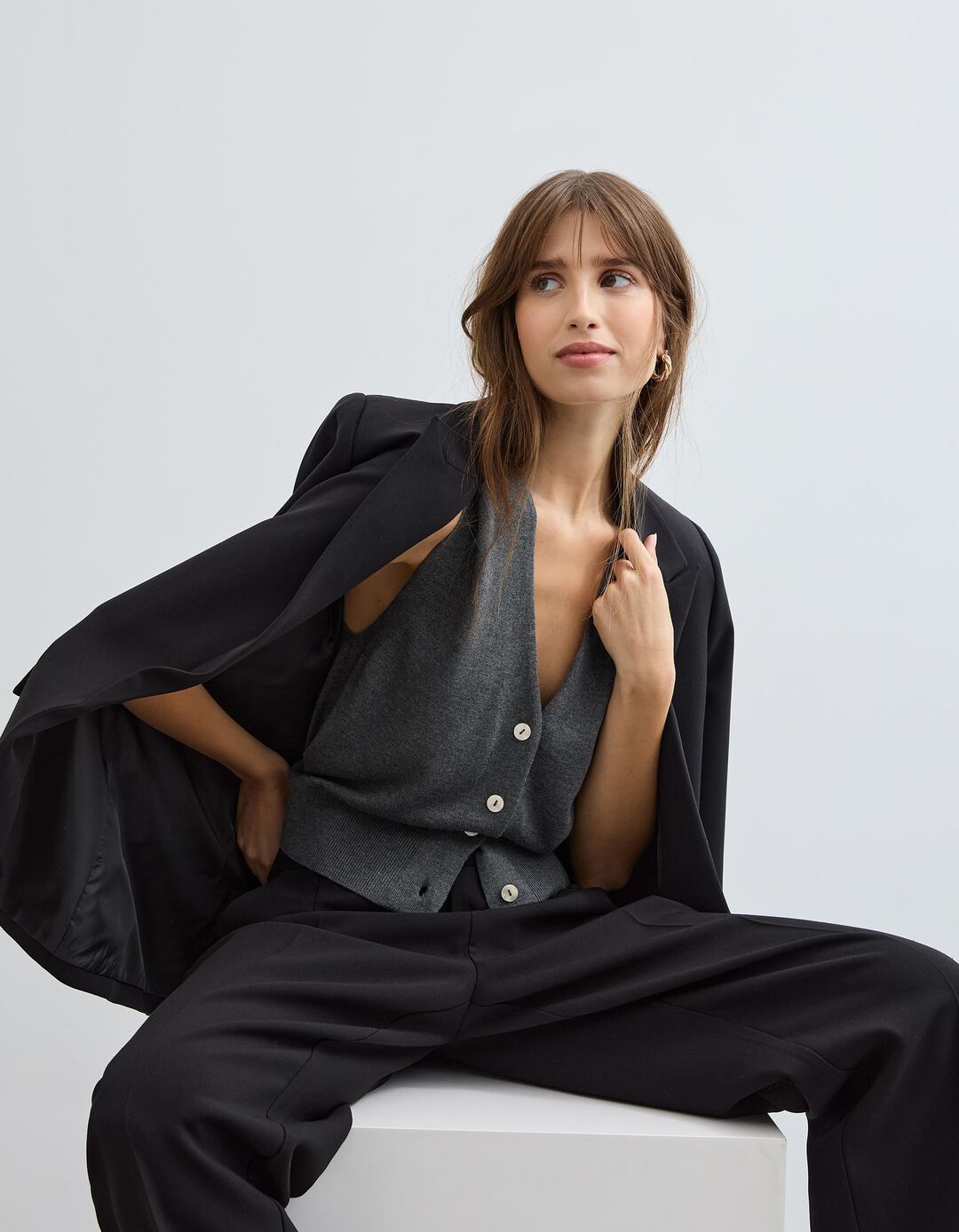 Colete com Caxemira, Mulher, Cinzento Escuro