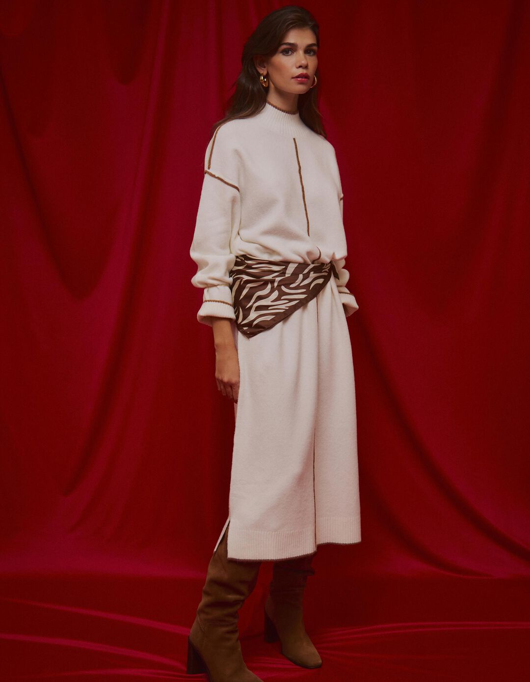 Vestido de Malha com Lã, Mulher, Cru