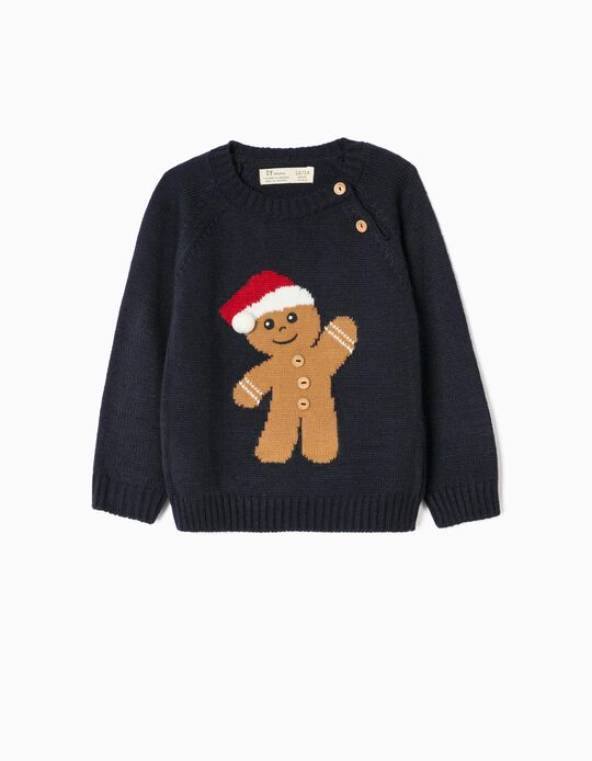 Camisola Natalícia para Bebé Menino 'Gingerbread Man', Azul Escuro