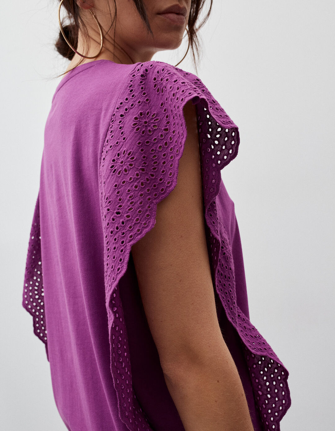 English Embroidered T-shirt, Woman, Dark Purple