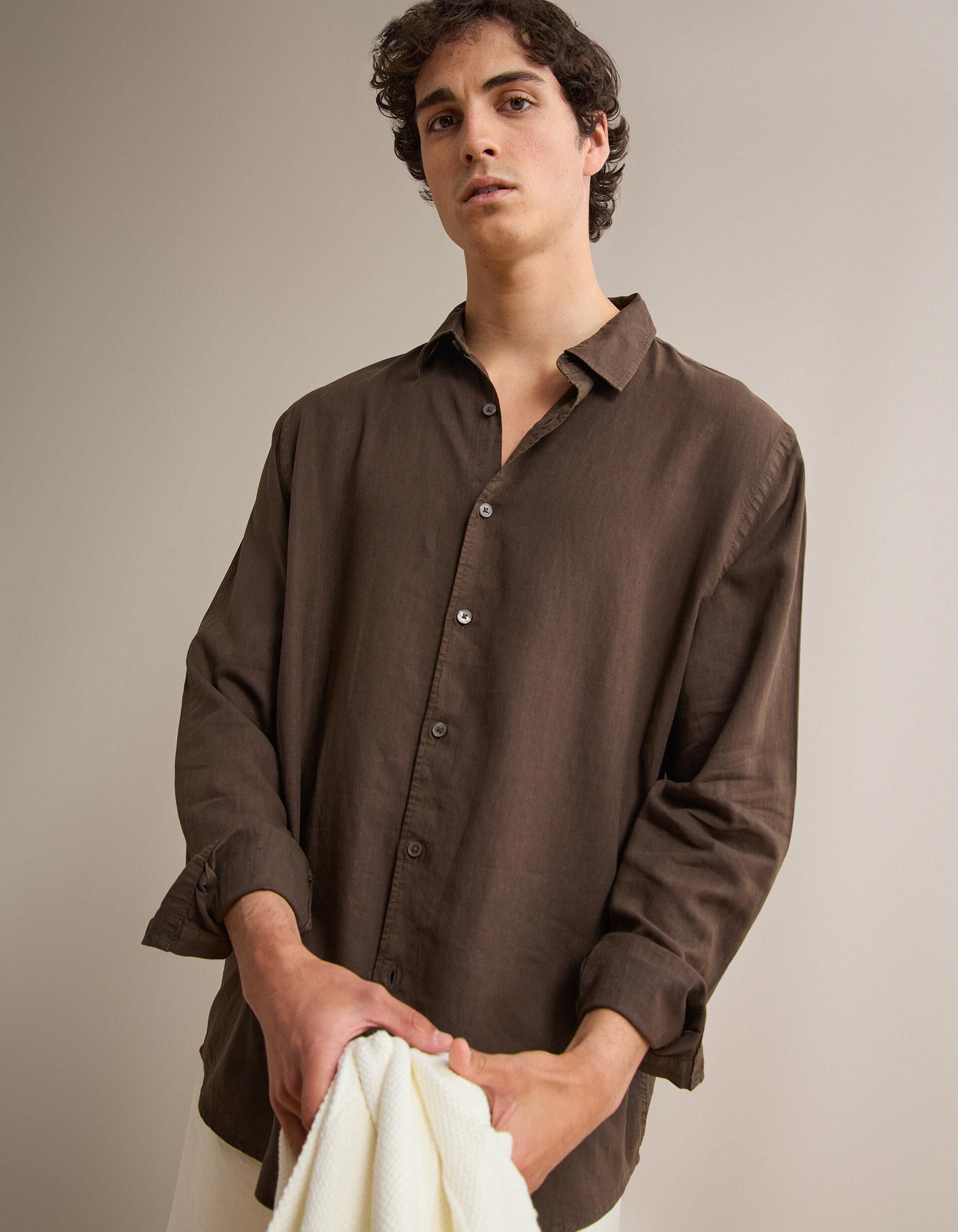 Comprar Online Camisa com Linho, Homem, Castanho