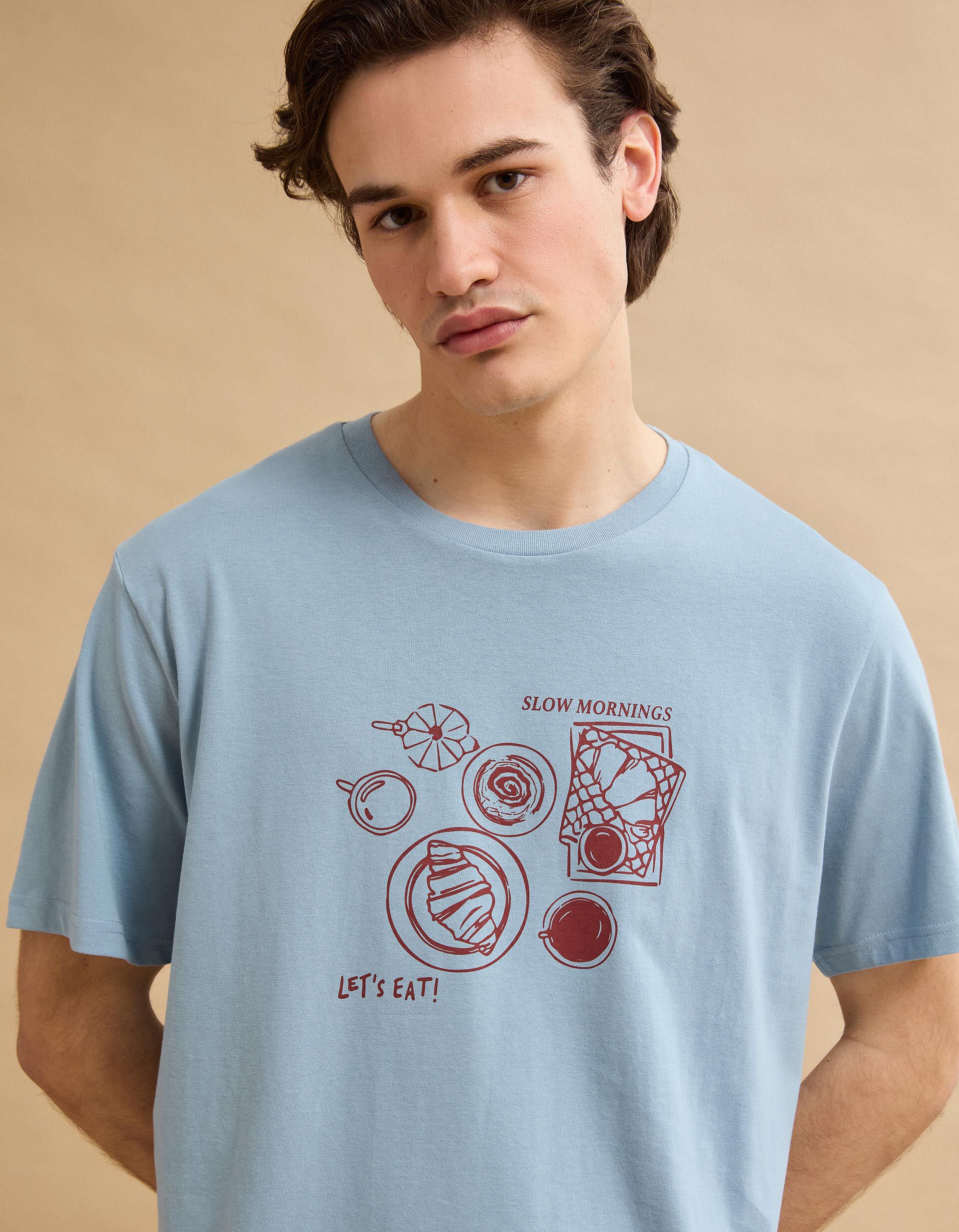 Comprar Online T-shirt Jersey Estampado, Homem, Azul Claro