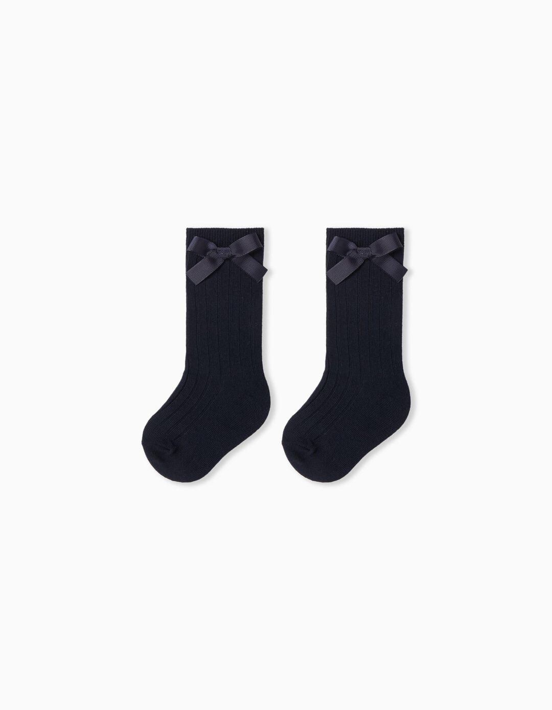 Pack 2 Pairs of High Ribbed Bow Socks, Baby Girl, Dark Blue