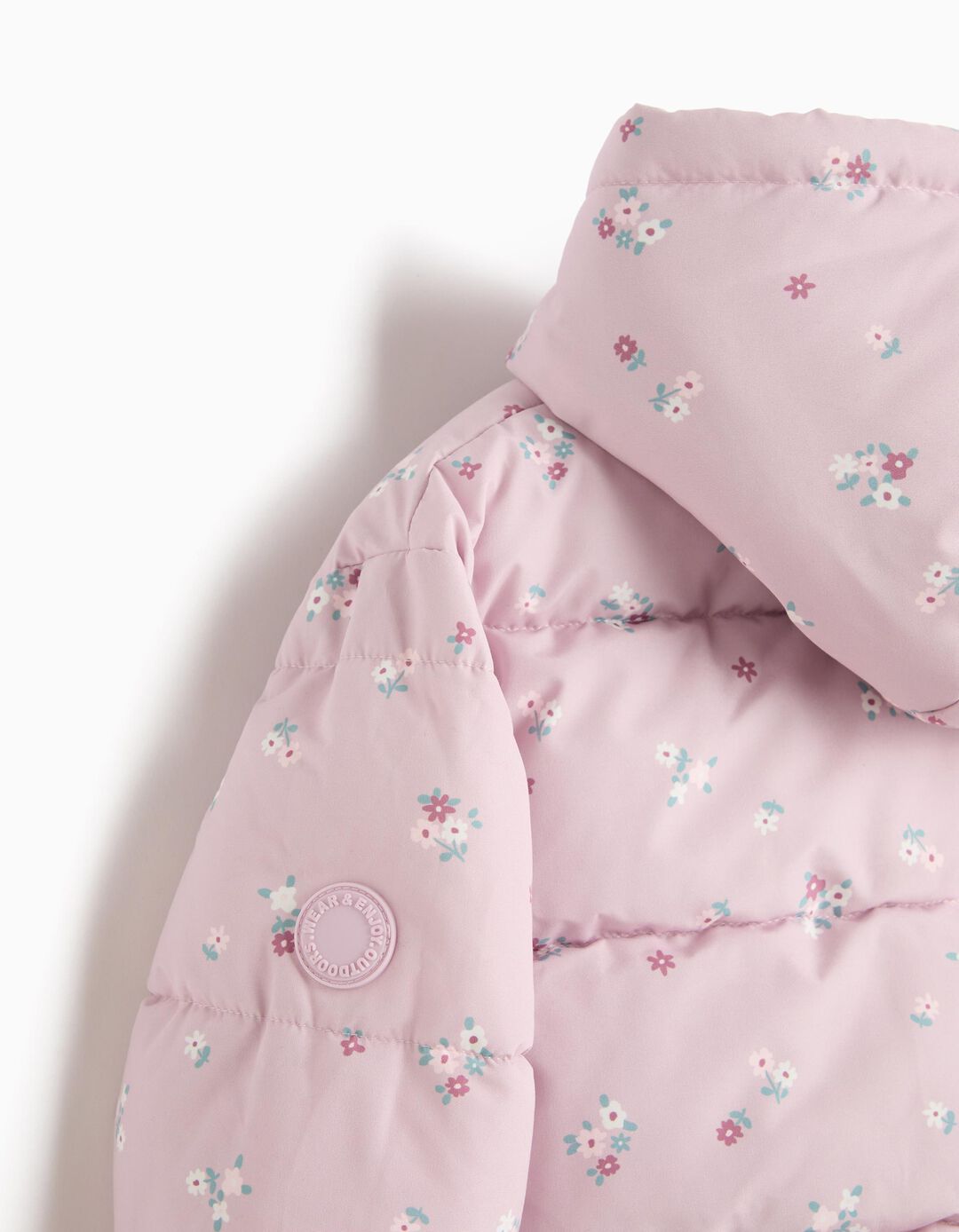 Casaco Acolchoado &Agrave;s Flores, Menina, Rosa Claro