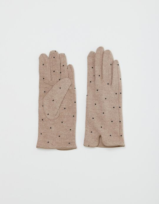 Knitted Gloves, Dots, Women, Beige