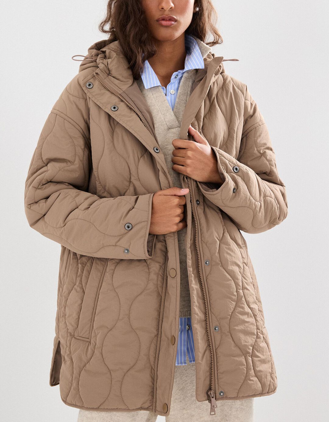Parka Acolchoada, Mulher, Bege Escuro