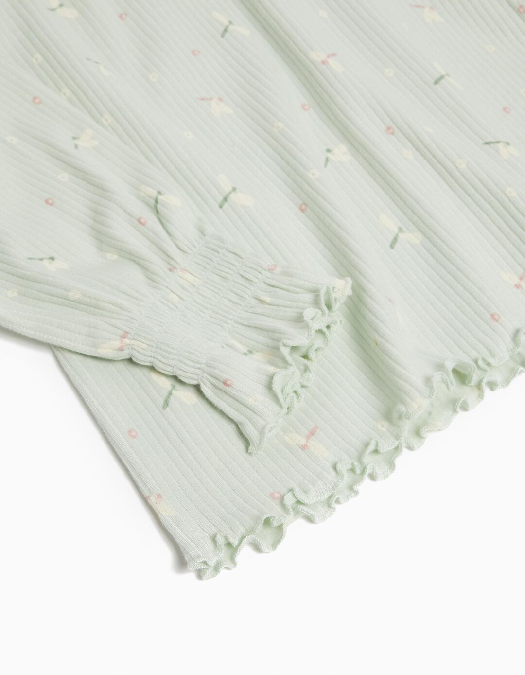 Printed Ribbed Pajamas, Girl, Green