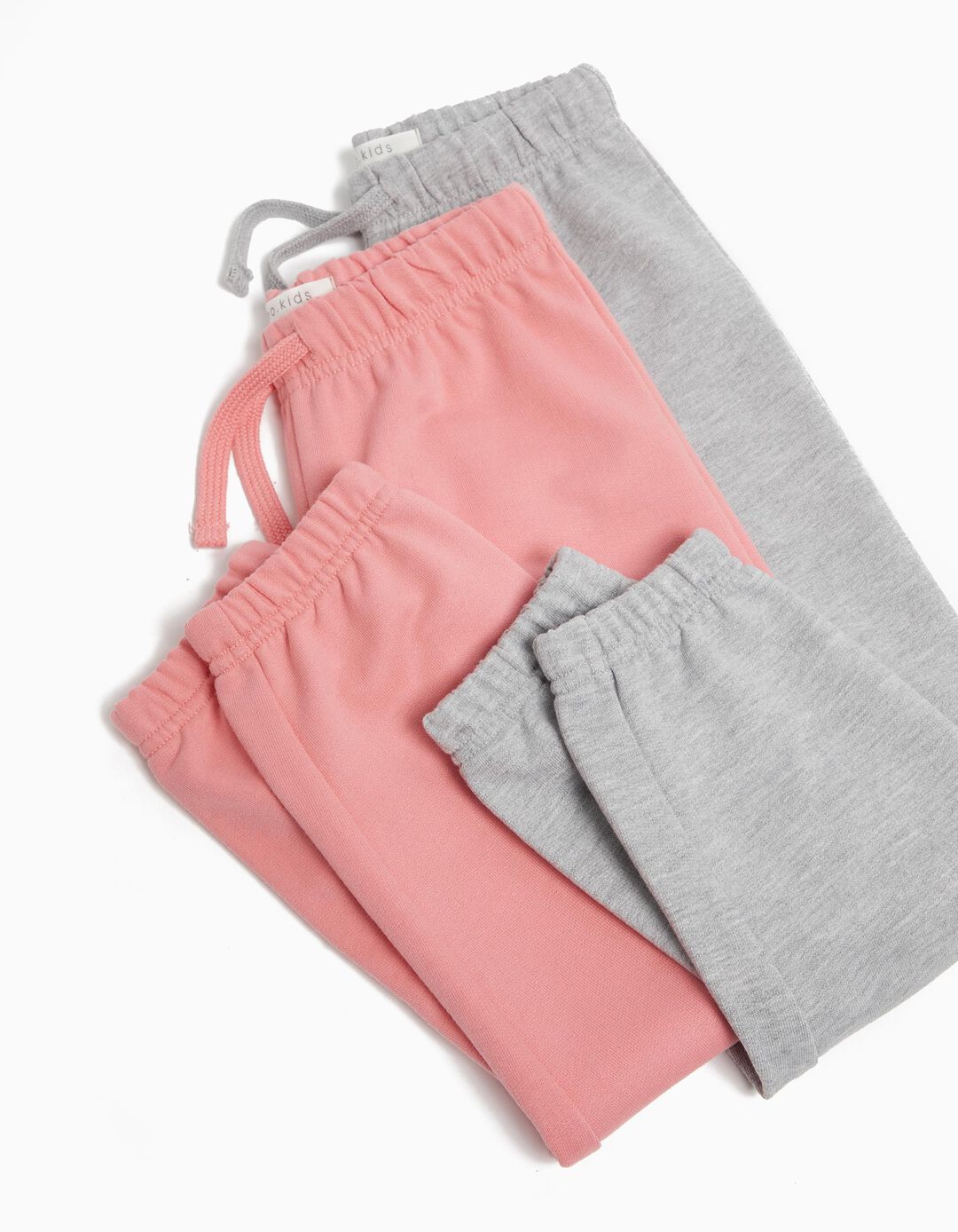 Pack 2 Joggers de Felpa, Beb&eacute; Menina, Rosa Claro/Cinzento Claro