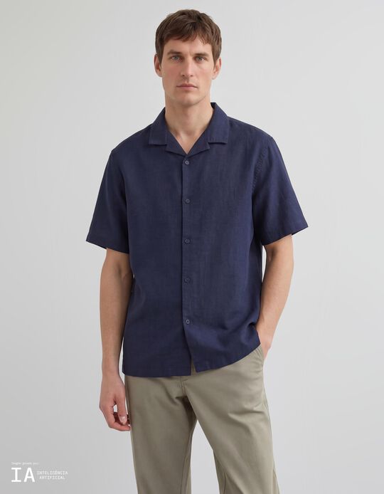 Comprar Online Camisa com Linho, Homem, Azul Escuro