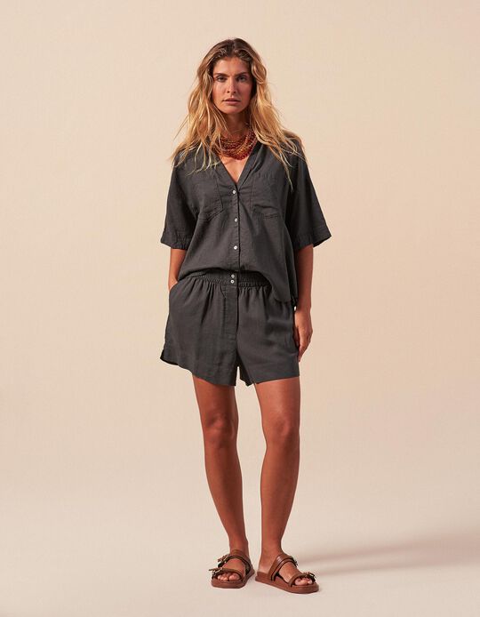 Comprar Online Cal&ccedil;&otilde;es com Linho, Mulher, Cinzento Escuro