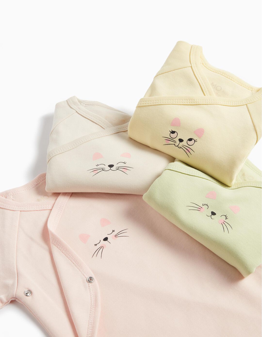 4 Long Sleeve Kimono Bodysuits Pack, Baby Girls, Multicolour