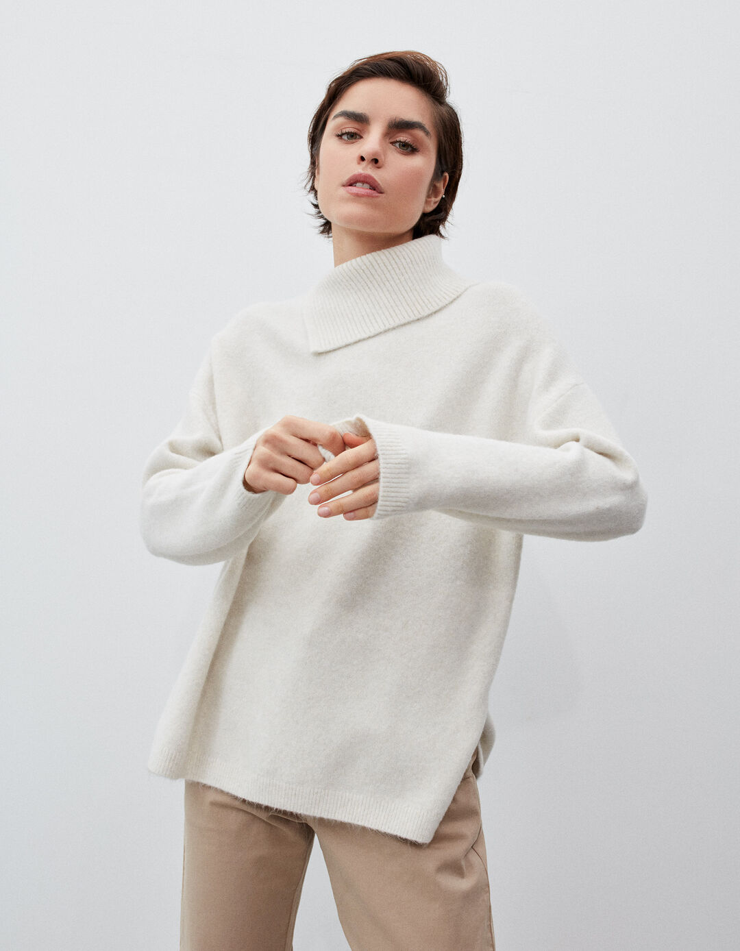Wool Blend Knitted Sweater, Women, Light Beige