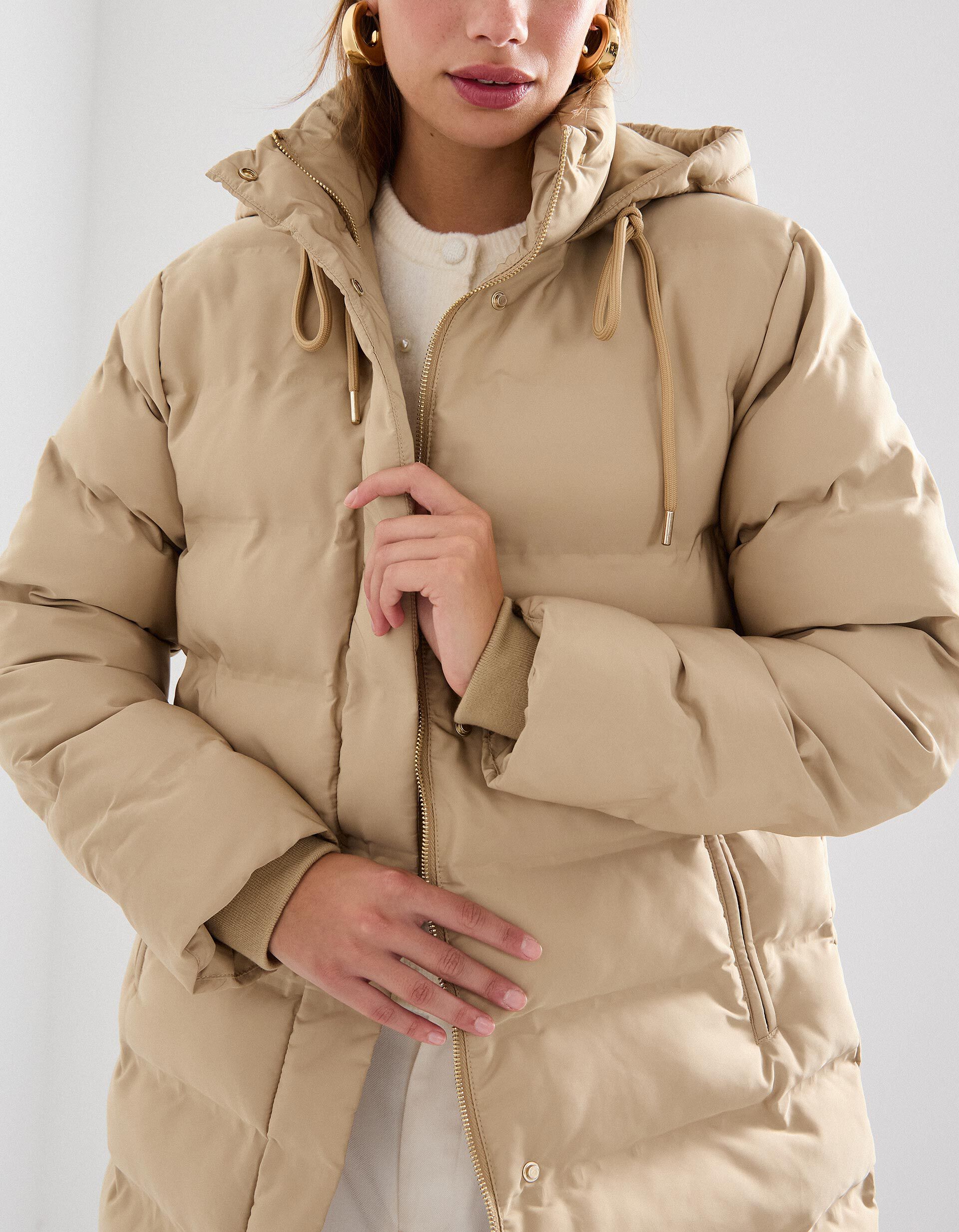 Comprar Online Casaco Acolchoado Comprido, Mulher, Bege Claro