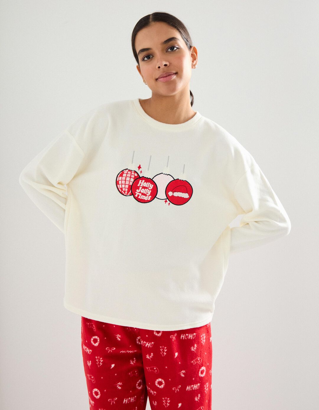 Pijama Polar Natal, Mulher, Branco
