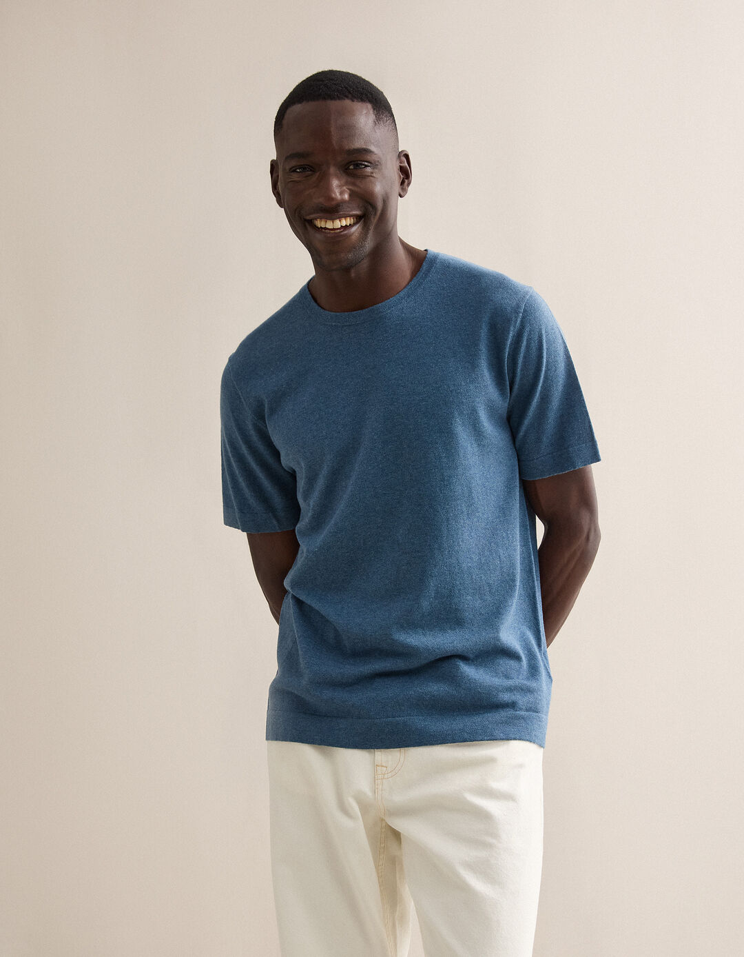 T-shirt de Malha com Caxemira, Homem, Azul