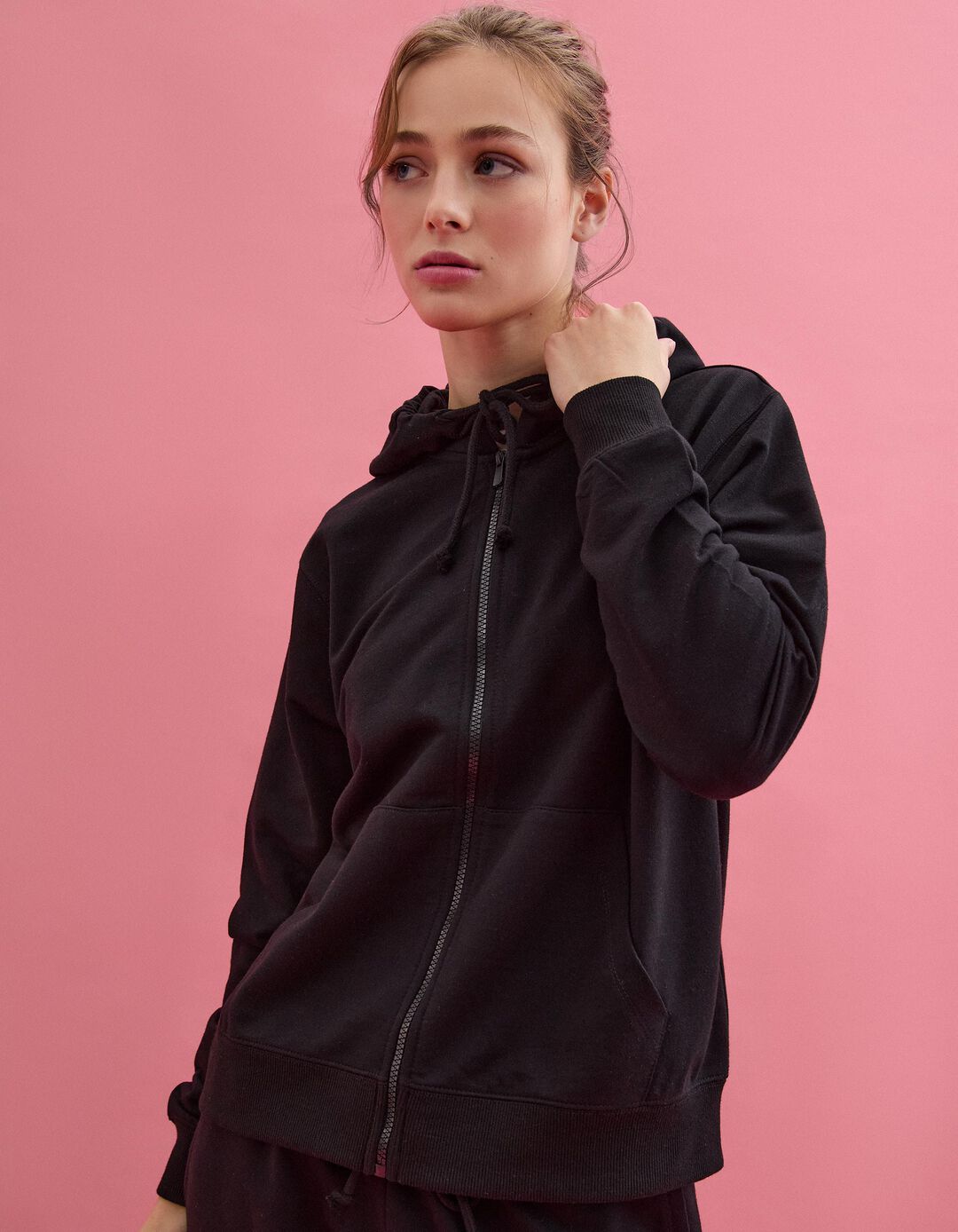 Casaco com Capuz, Mulher, Preto