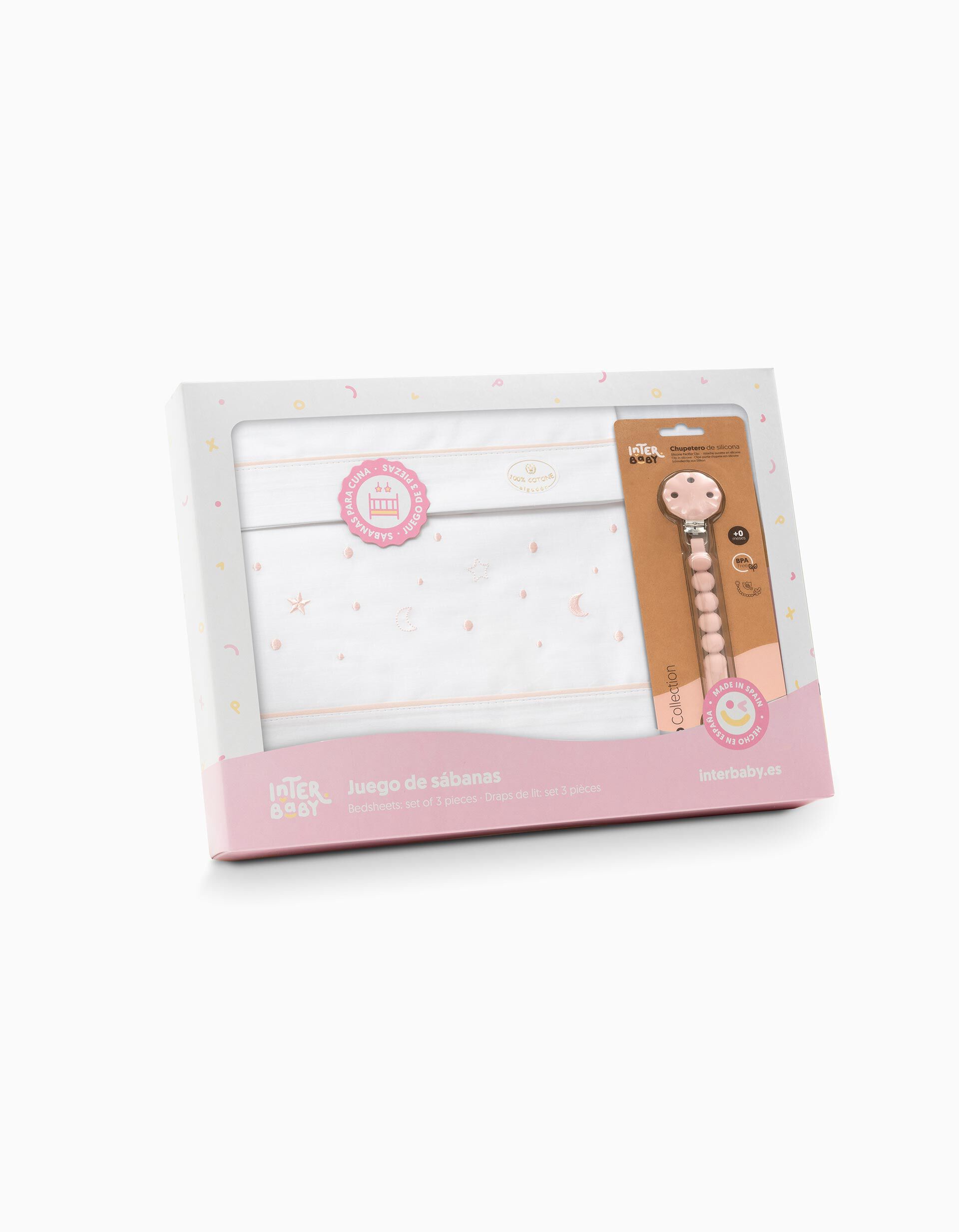 Comprar Online Conjunto de Len&ccedil;&oacute;is, 3 Pe&ccedil;as de Algod&atilde;o 'Stars' 60x120 cm, Rosa