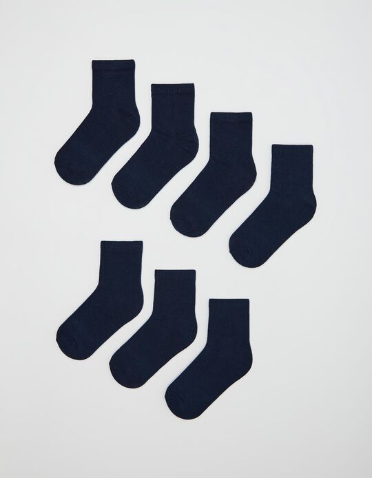 7 Pairs Plain Socks, Boys, Dark Blue