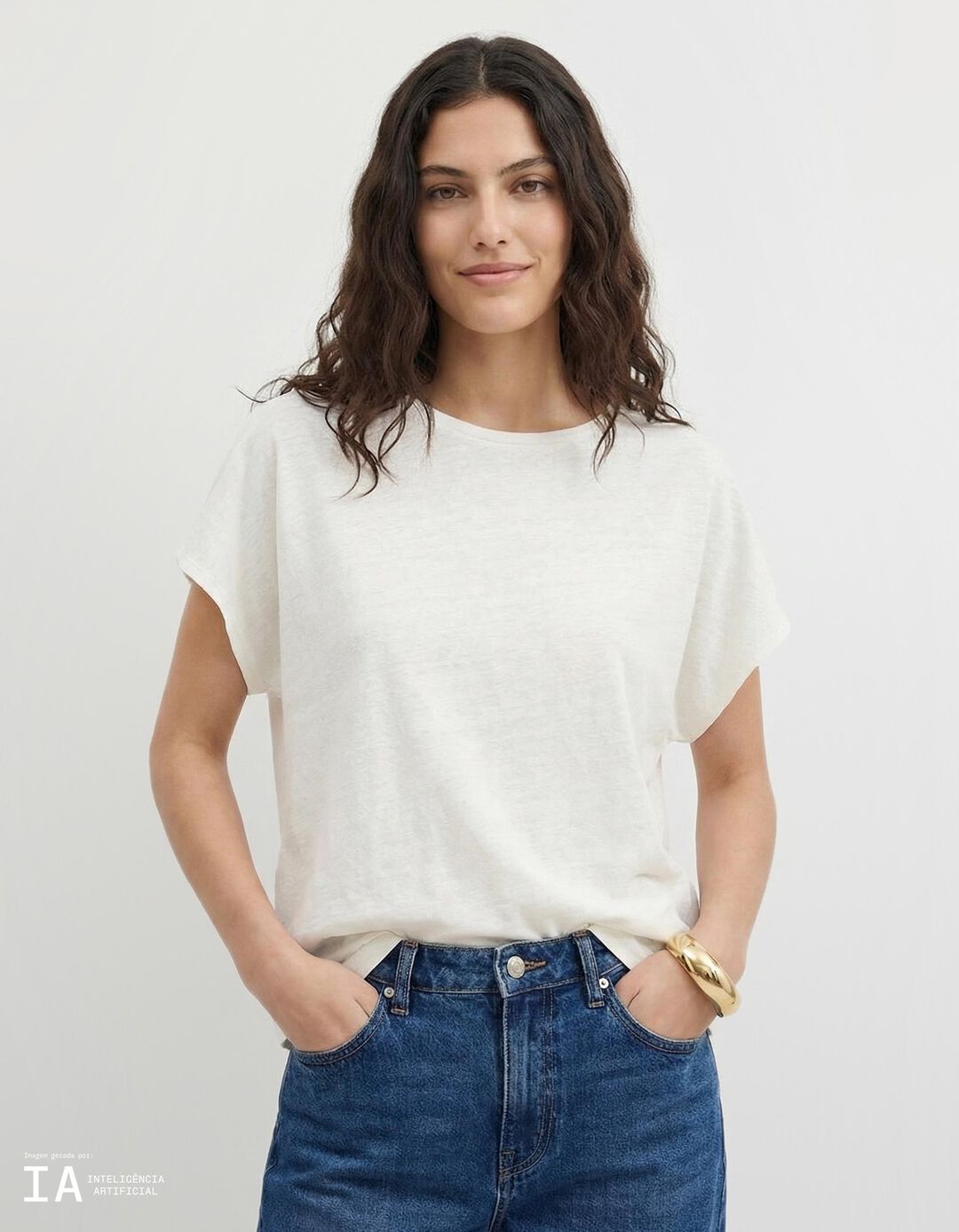 T-shirt, Mulher, Bege Claro