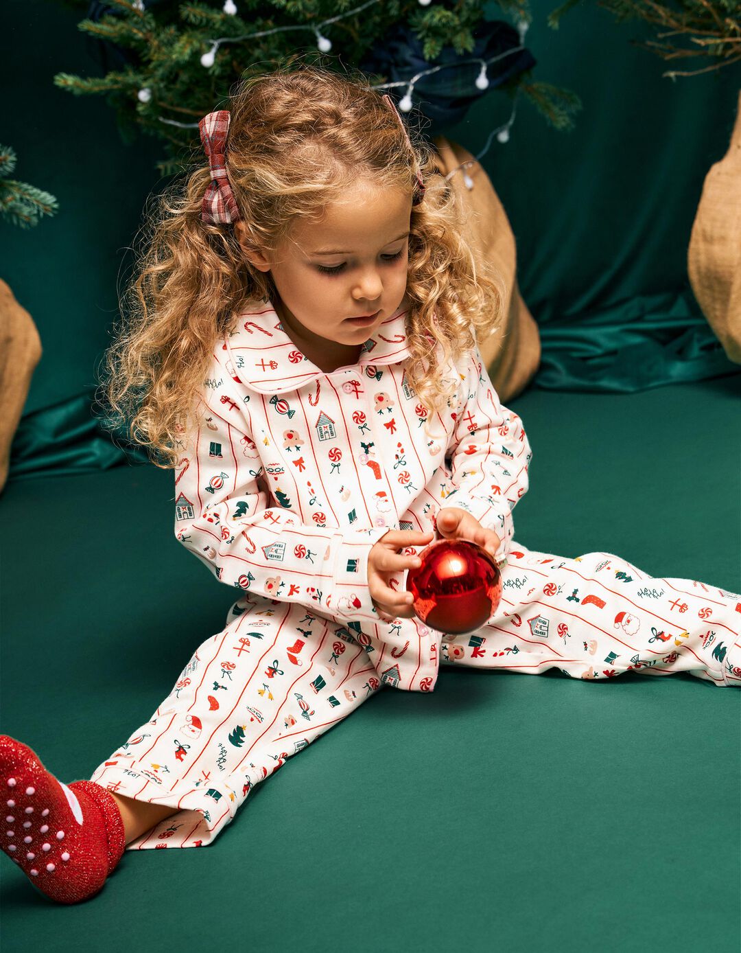 Pijama Camiseiro De Natal, Menina, Bege Claro