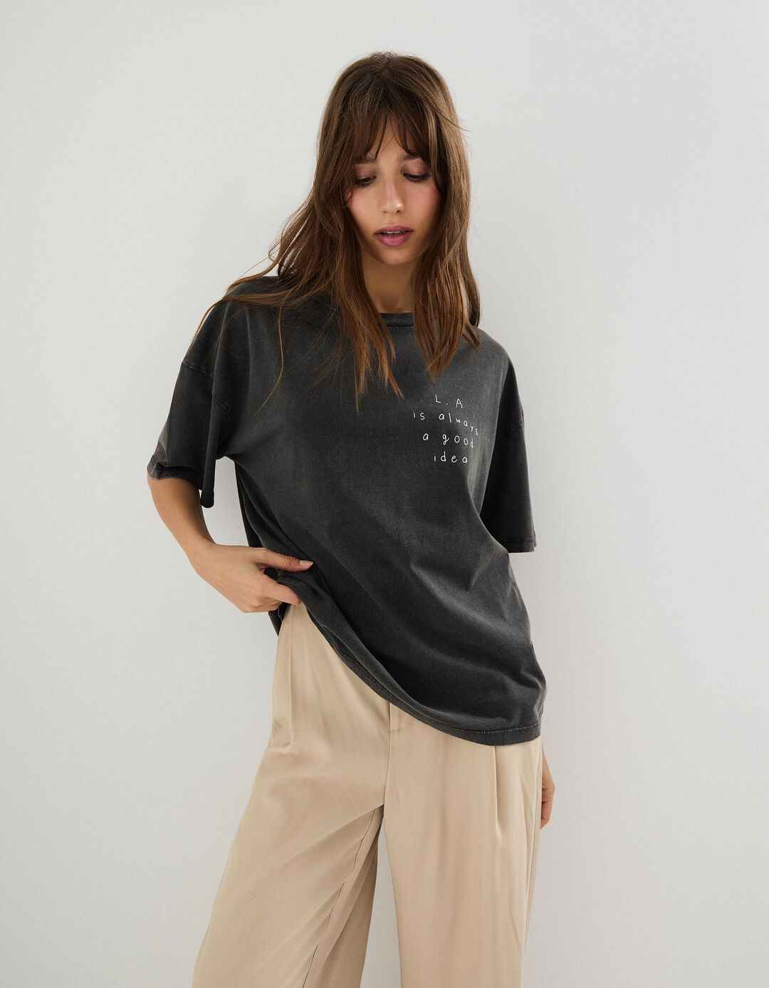 T-shirt Print, Mulher, Cinzento Escuro