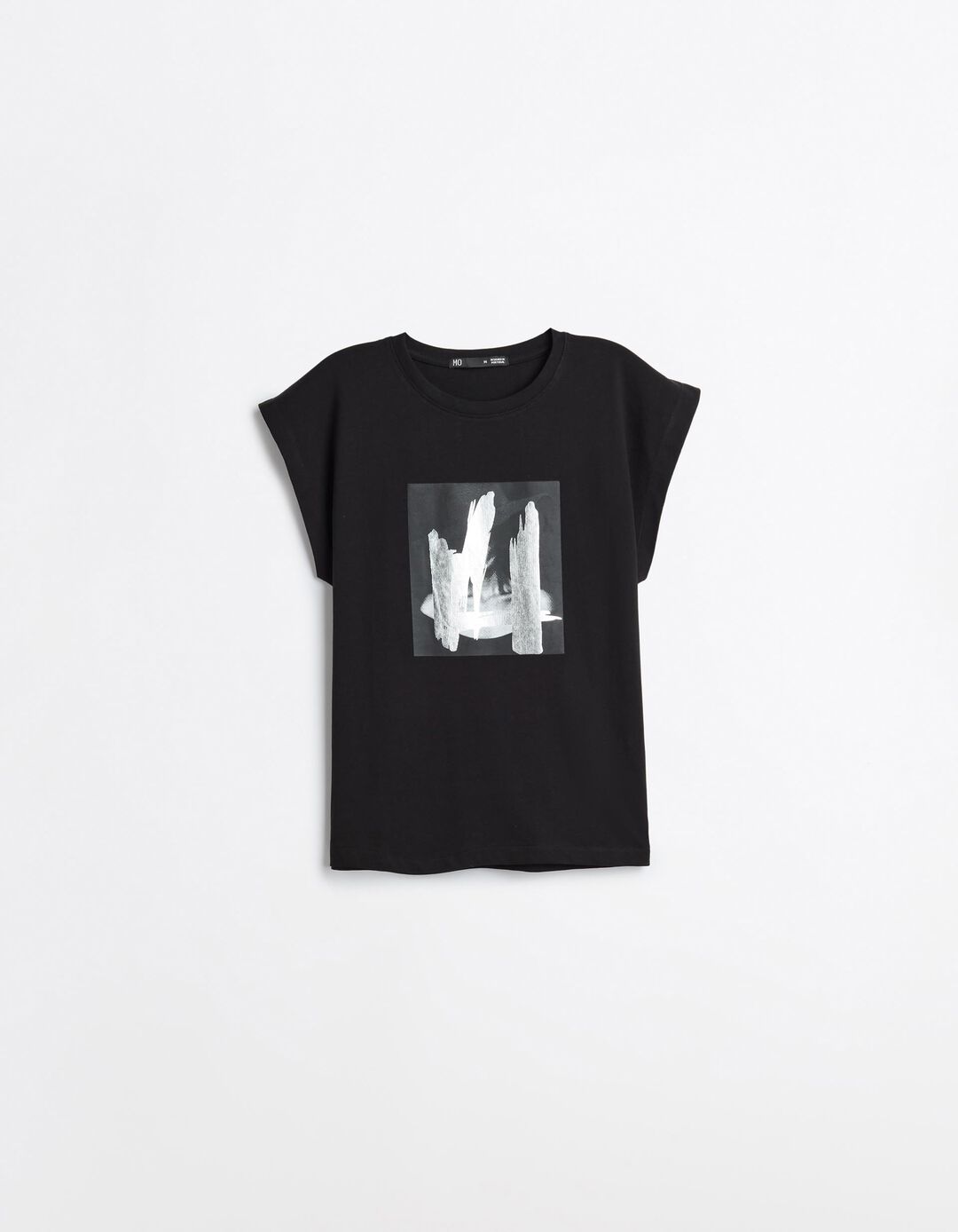T-shirt Com Estampado Foil, Mulher, Preto