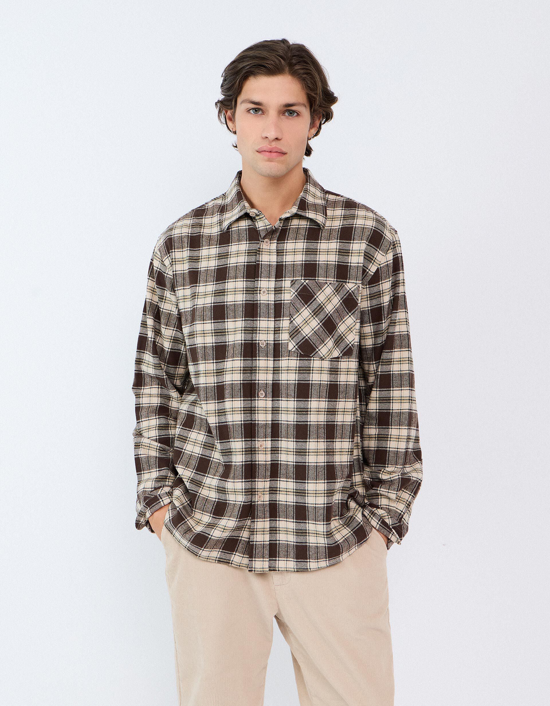 Comprar Online Camisa De Flanela Xadrez, Homem, Bege 