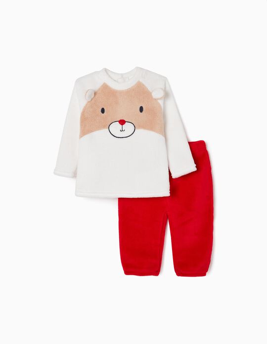 Pijama de Peluche para Bebé Niño, Blanco/Rojo