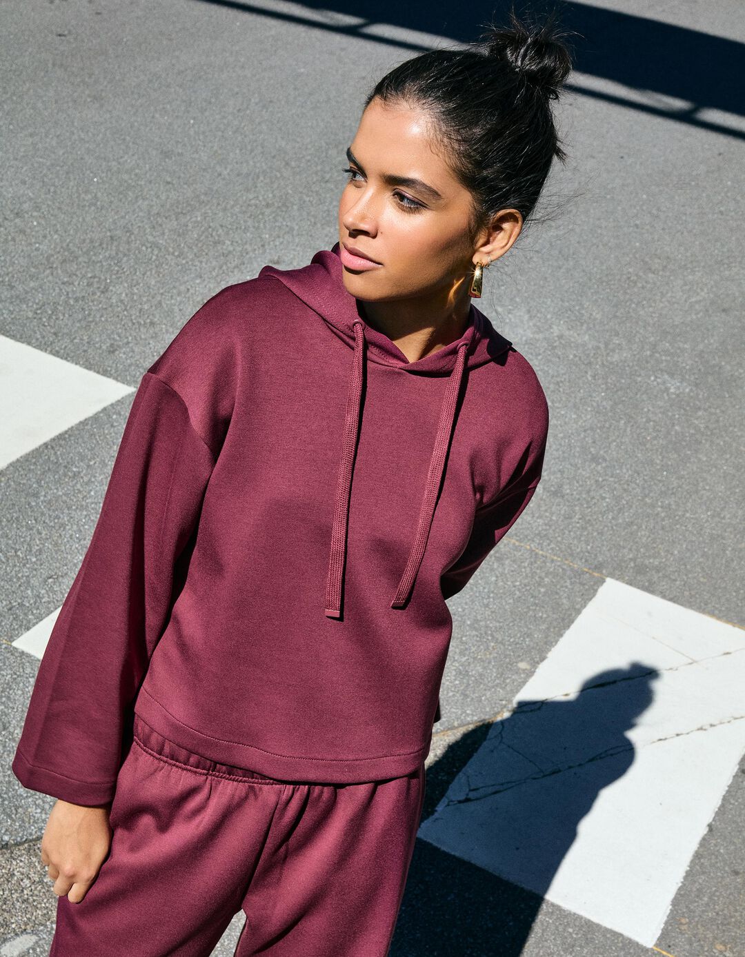 Sweatshirt com Capuz, Mulher, Vermelho Escuro