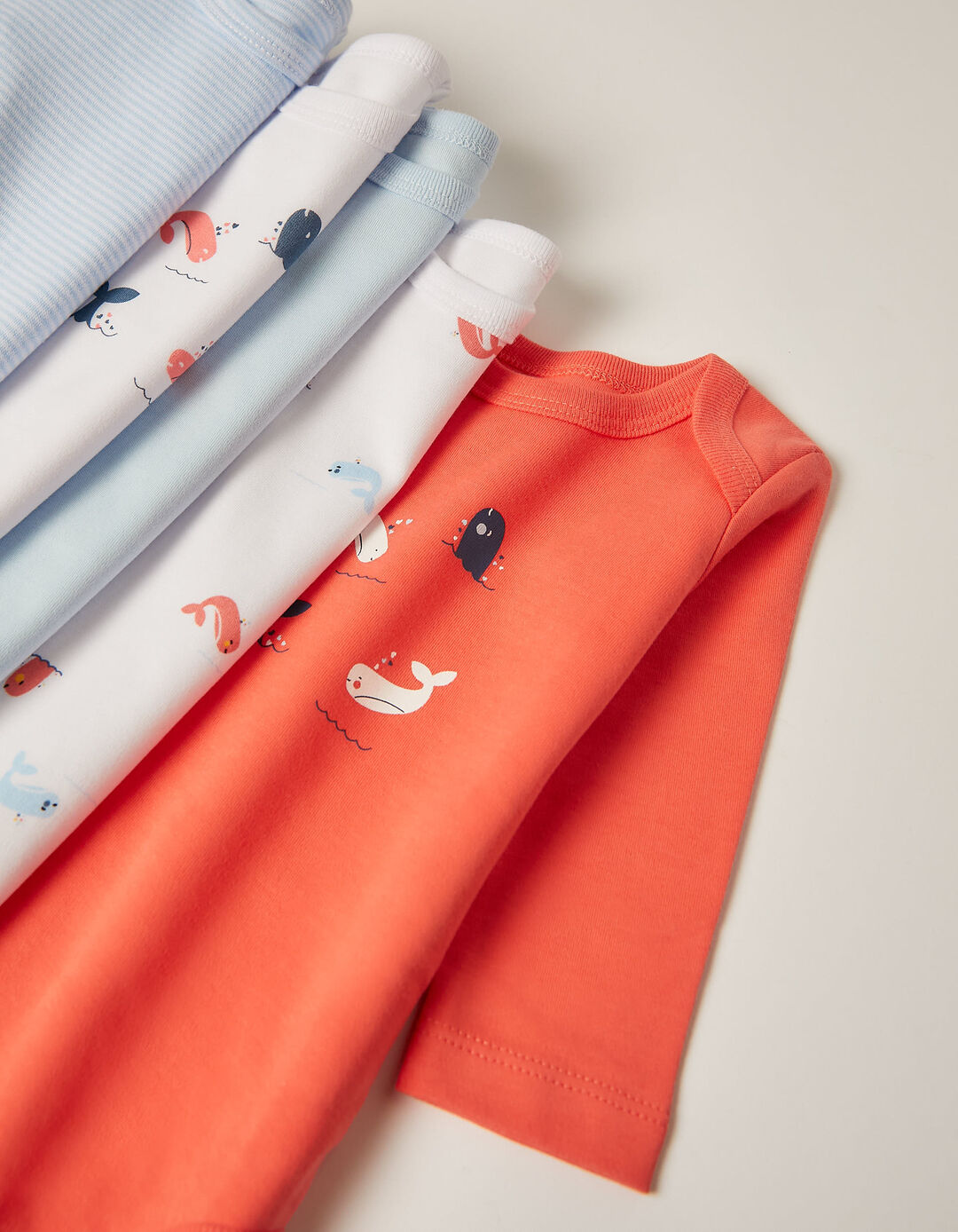 Pack 5 Bodies de Manga Larga para Reci&eacute;n Nacido y Beb&eacute; 'Whales', Multicolor