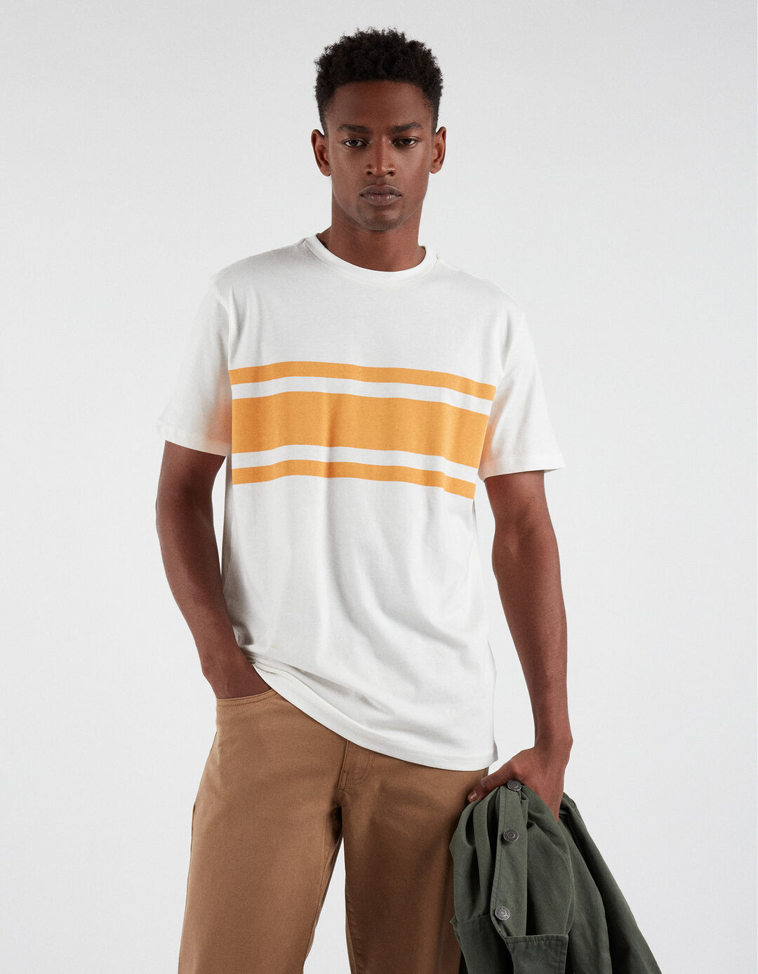 Striped Printed T-shirt, Men, Yellow