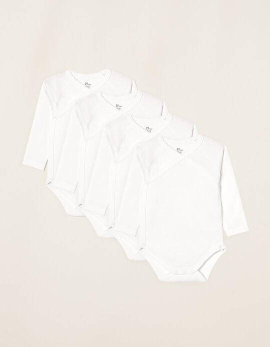 4 Cotton Bodysuits for Babies, White