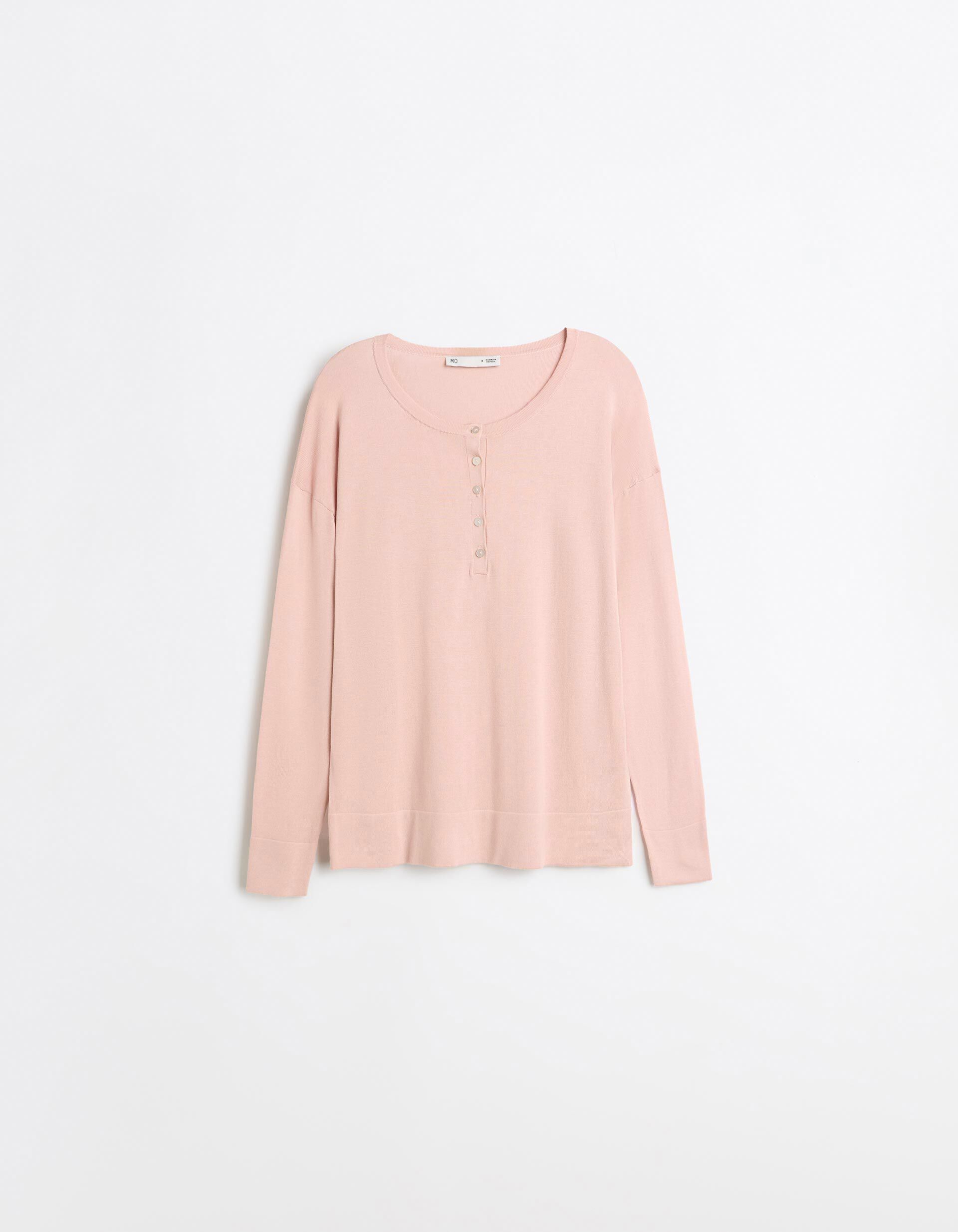 Comprar Online Camisola Decote Henley, Mulher, Rosa Claro