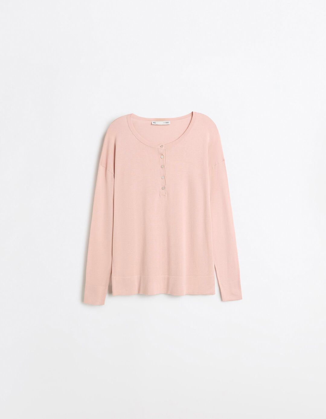 Camisola Decote Henley, Mulher, Rosa Claro
