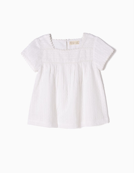 White Loose-Fitting Blouse, Swiss Dot