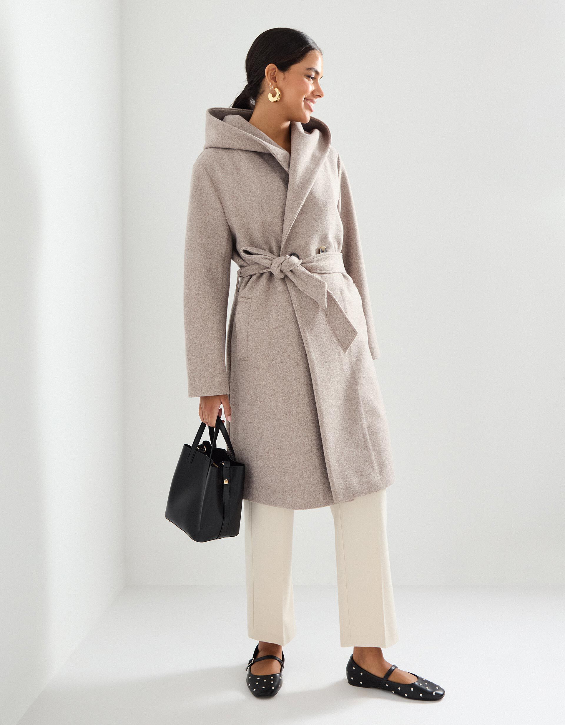 Comprar Online Casaco Comprido com Capuz, Mulher, Bege 