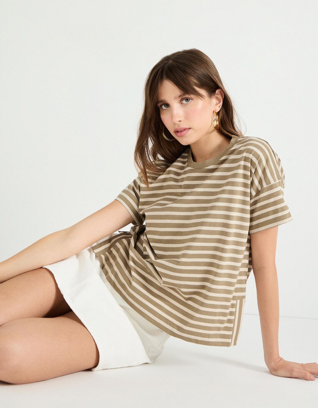 T-shirt de Riscas, Mulher, Verde